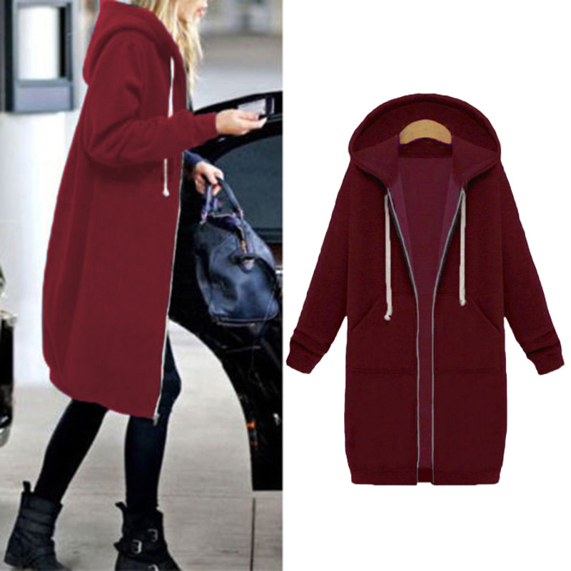 Spot 2019ebay Amazon fall and winter hit thickened medium long hooded zipper sweater coat 11 colors