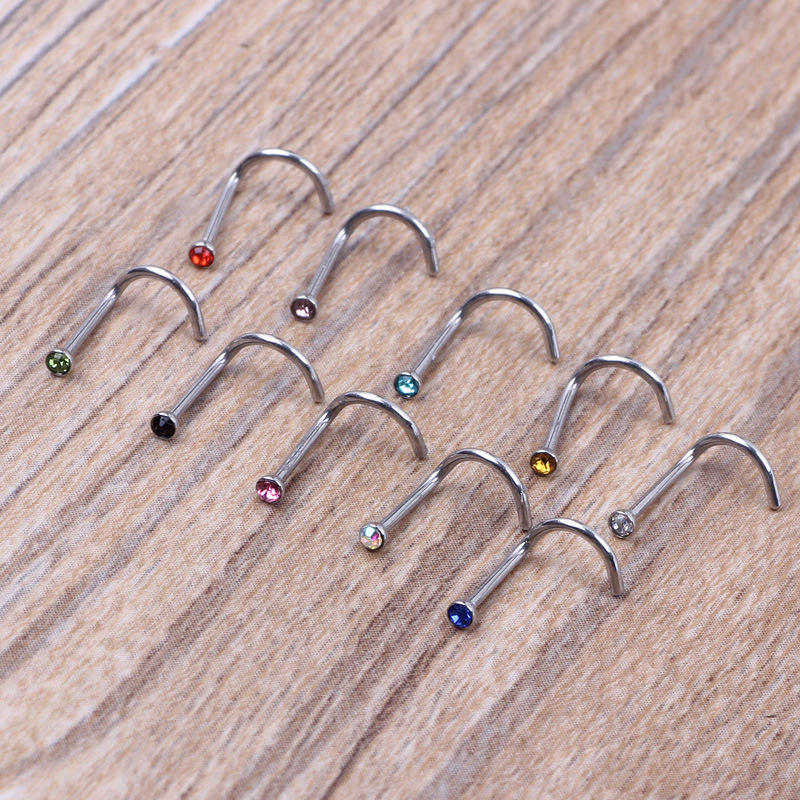 10 Pack Mixed Color Curved Nose Nail Nose Ring Piercing Jewelry - Stainless Steel Nose Ornaments detail image 11