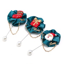 韓版可愛聖誕老人布藝胸針 簡約氣質一字珍珠毛衣配飾 男女通用