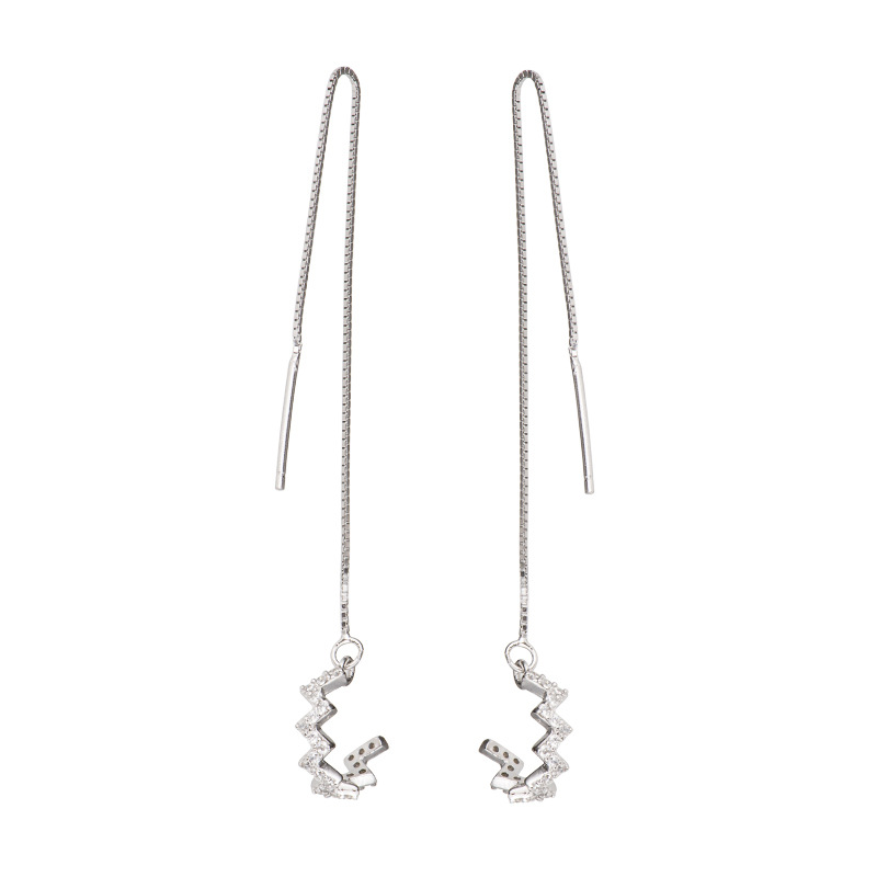 Pendientes de Plata de Ley 925 pendientes de onda elegantes pendientes de Corea del Sur pendientes largos de circón joyería de comercio exterior transfronterizo