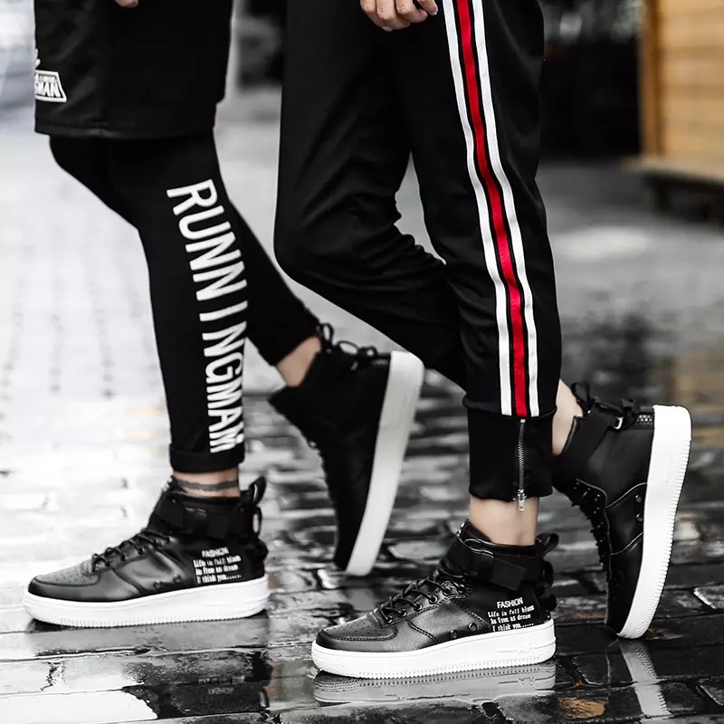 春秋季情侣款中高帮大码板鞋空军一号双拉链运动舞台休闲鞋街舞鞋|ms