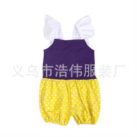 欧美万圣节款婴童可爱纯棉舒适小波点飞袖连体衣 连身衣 爬服批发