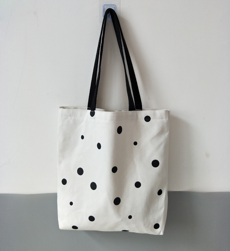 Super lindo Polka Dot simple de un solo hombro bolsa de lona estilo universitario estudiante bolsa de compras para las mujeres