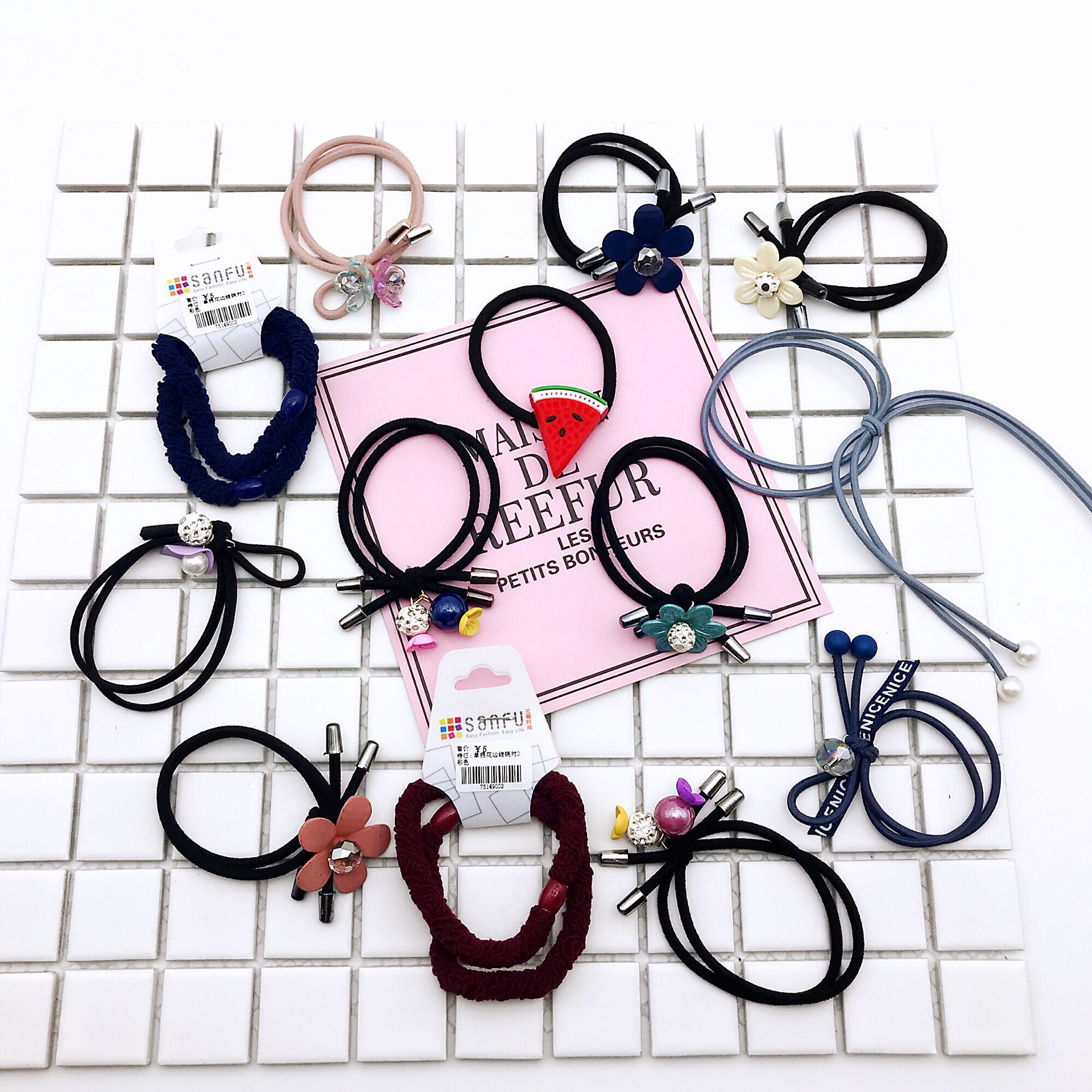 new pattern Korean Edition Popular lovely fresh lady Hair rope elastic Two-in-one rubber string wholesale Mixed batch