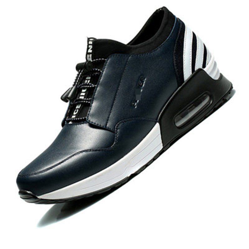 2018春季新款皮面运动鞋内增高气垫休闲跑步鞋学生真皮旅游鞋蓝色