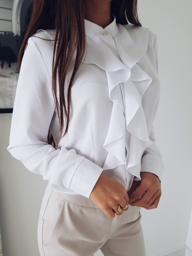 new long-sleeved ruffled V-neck shirt  NSKX18919