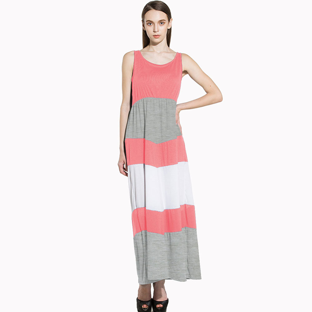 Bohemian Maxi Dress Color Block Design Sexy Style Comfortable Fabric Perfect for Beachwear or Summer Events