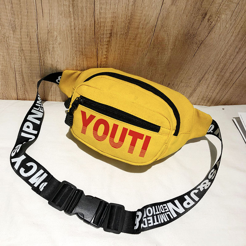 秋冬新款原宿风2018纯棉帆布印花字母多用胸包防盗单肩女包代发|ms