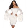 Sexy Lace Dresses A-neck Horn Long Sleeve Hip Party Dresses  