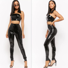 亚马逊wish爆款亮皮紧身机车皮裤 性感包臀修身打底仿皮裤 现货