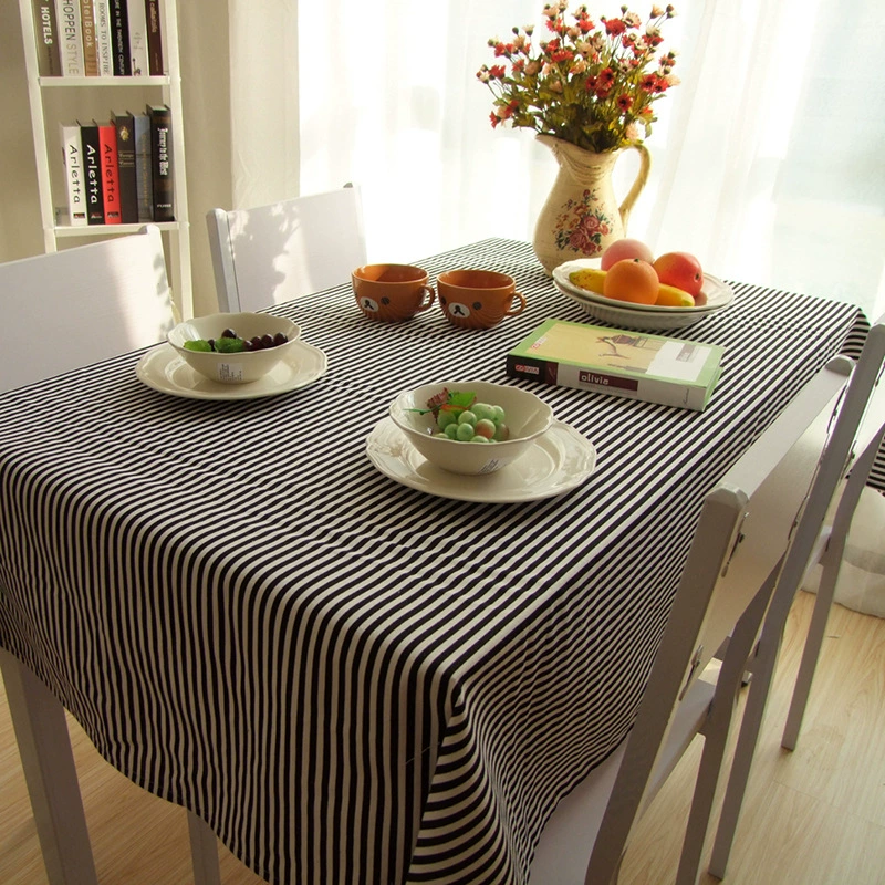 Black -and -white fine stripe canvas dining table cloth modern minimalist restaurant table cloth bar coffee table fabric cover towel wholesale