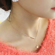 甜美单颗珍珠锁骨链女式项链 韩版时尚复古珍珠流苏项坠简约饰品