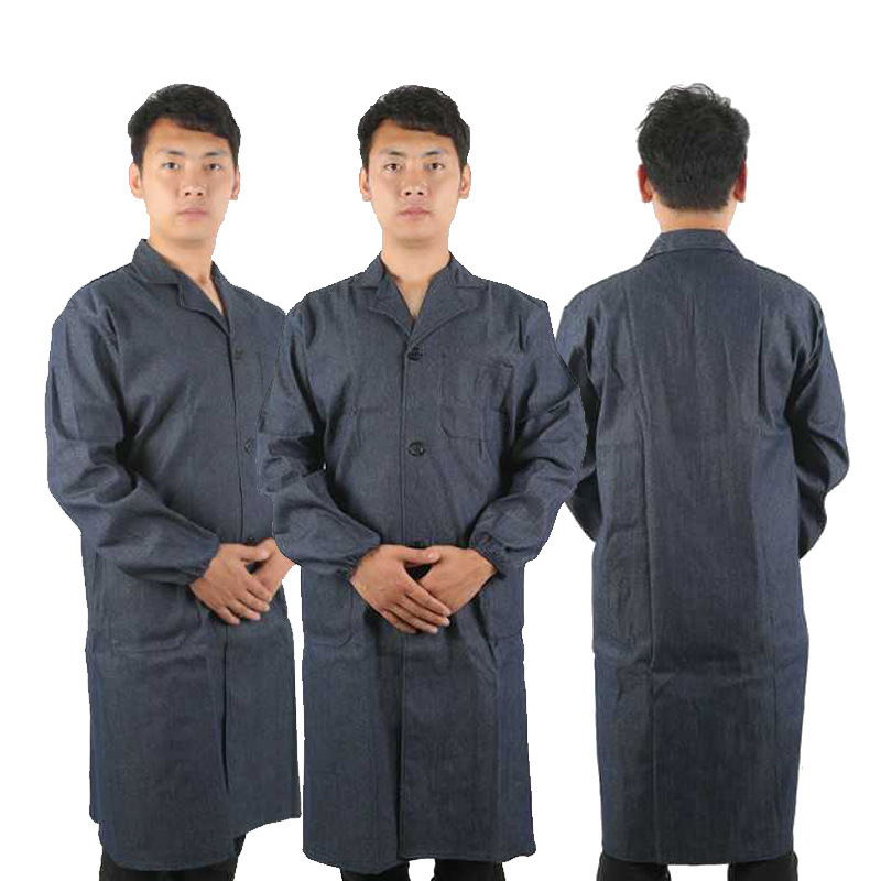 牛仔工作服大褂长袖蓝大褂工作服劳保大褂子仓管搬运服可以印字