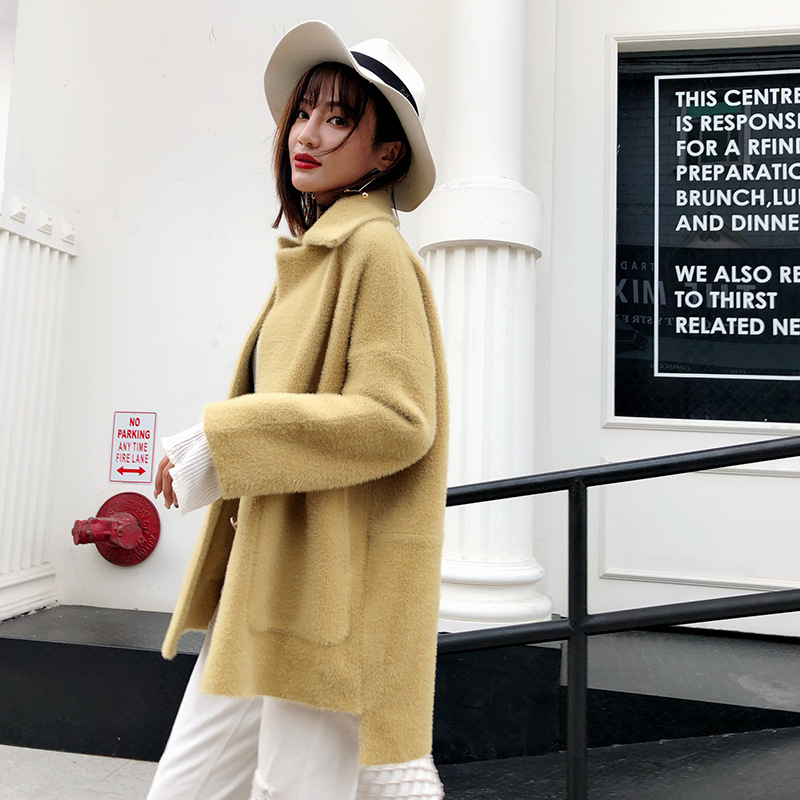 中长款毛呢加厚外套女仿皮草双面水貂绒大码大衣2017秋冬新款