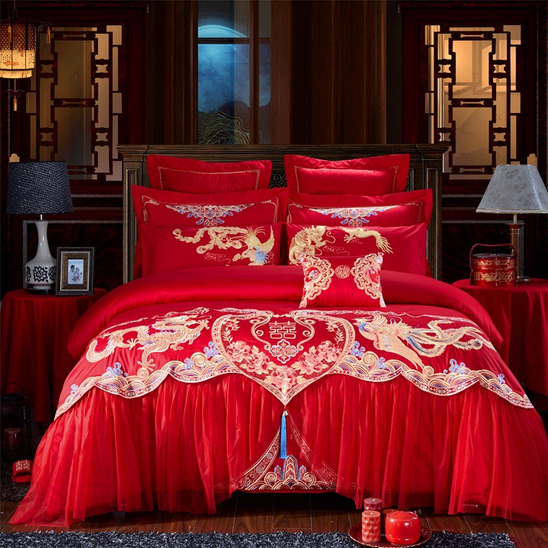 Cotton Embroidery Flower Four piece suit Multiple sets of pure cotton Wedding Bedding 2018 Jubilation Eight sets marry