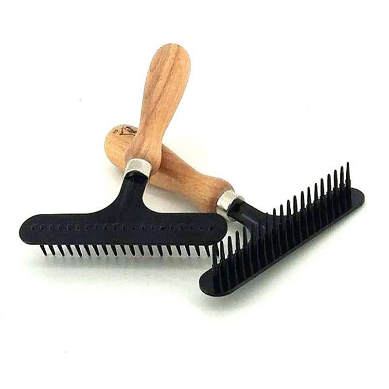 新款钉耙梳美容师开结去毛宠物毛刷木柄清洁梳狗梳子耙子工厂现货