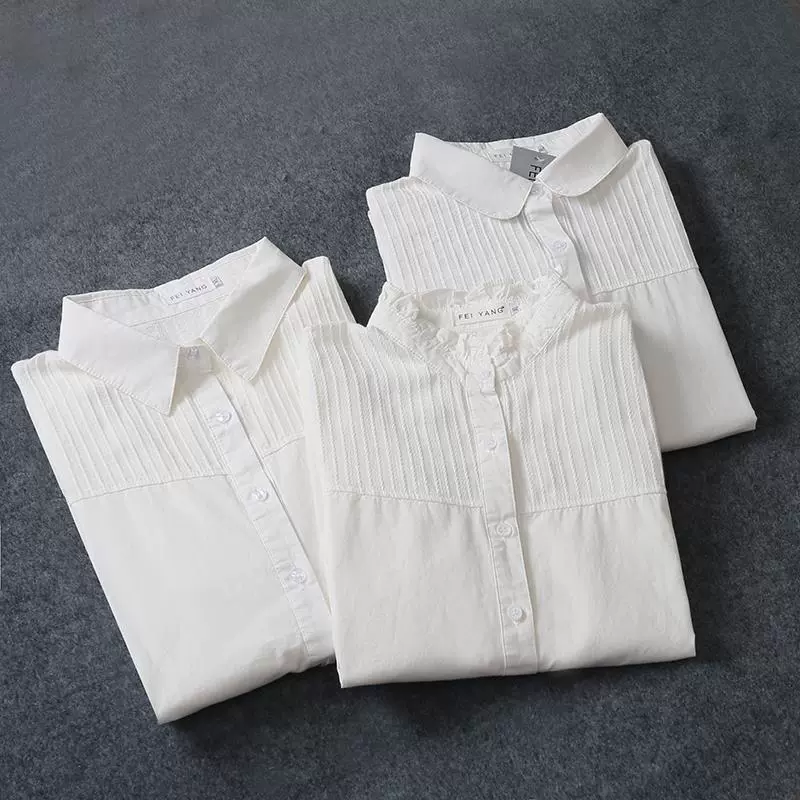 Весна и осень больших размеров женская хлопковая белая рубашка в полоску с вышивкой 200 Джин Толстая сестра корейский свежий базовый кардиган 006