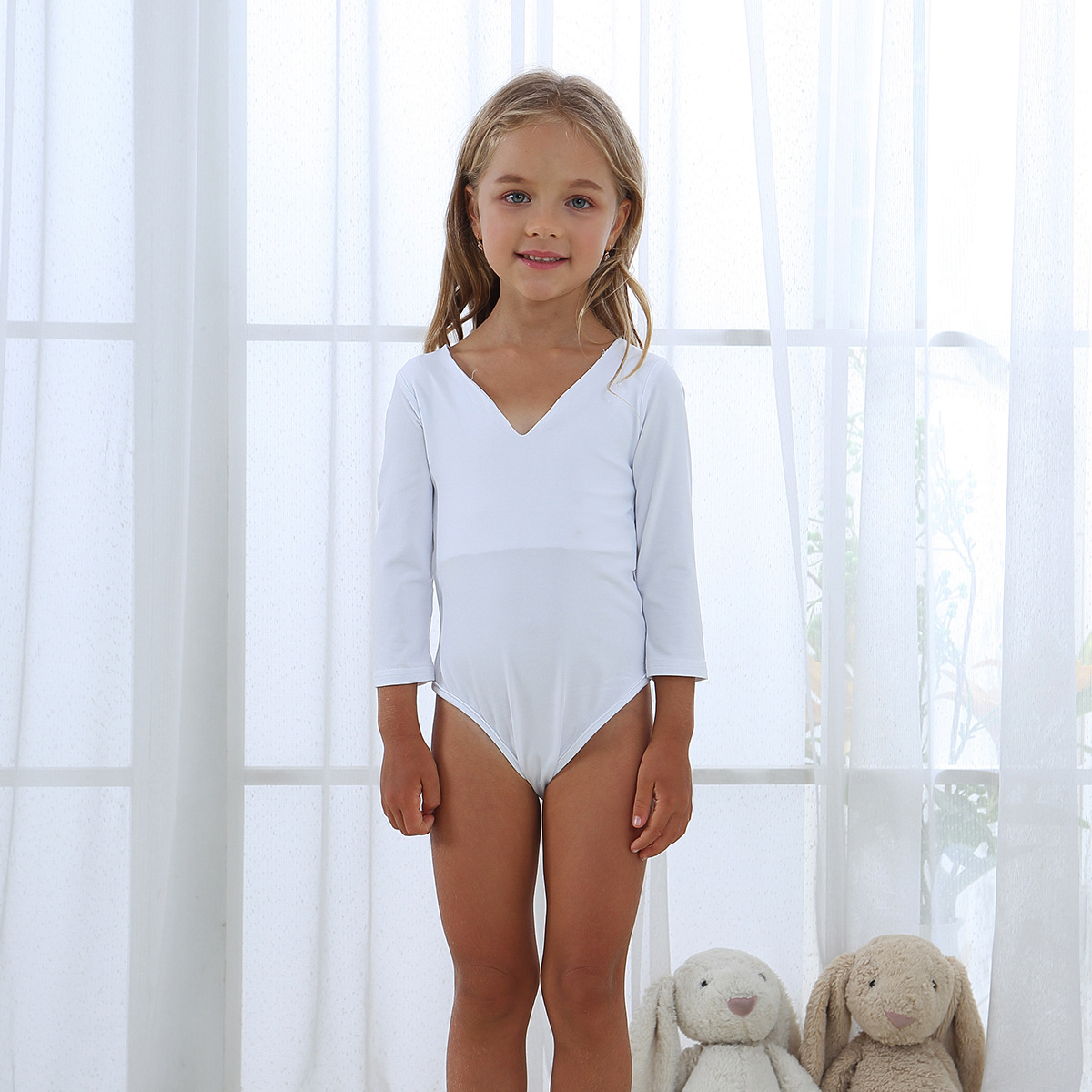 Deep V Neck Cross Back Long Sleeve Parent Child Top Kids Jumpsuit Swimsuit Comfortable Fabric Stylish Design Summer