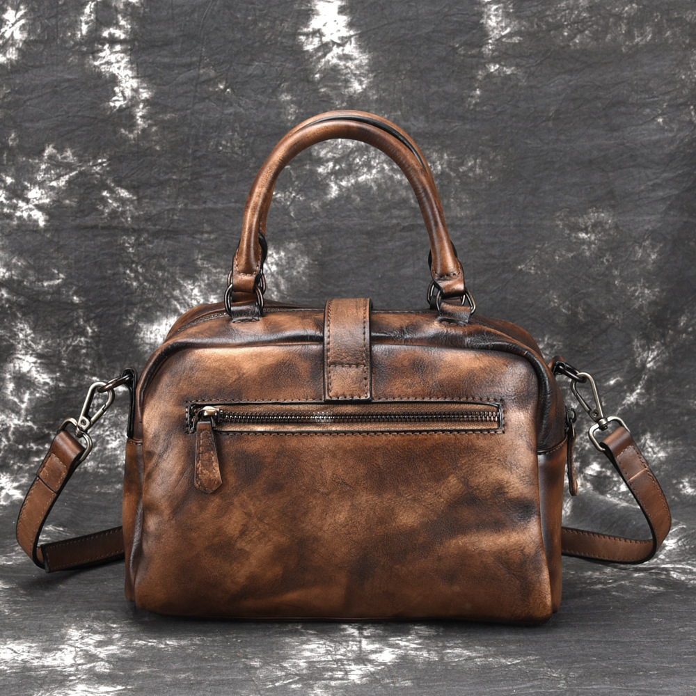 Genuine women's tree cream leather handba, casual sinle shoulder diaonal cross ba, hand painted top layer cowhide_voghion.com