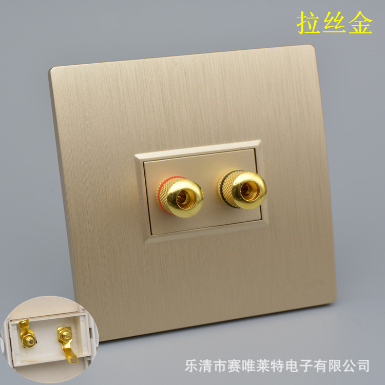 86型音频开关插座 香槟金拉丝开关面板音箱插座面板 一位音响插座