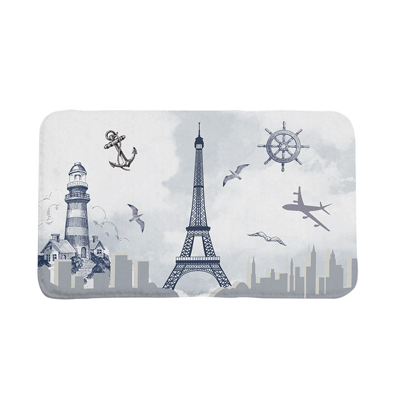 Alfombra de puerta de baño de estilo nórdico alfombra de piso impresa no tejida super suave alfombra de piso de felpa corta hogar absorbente alfombra de piso impresa