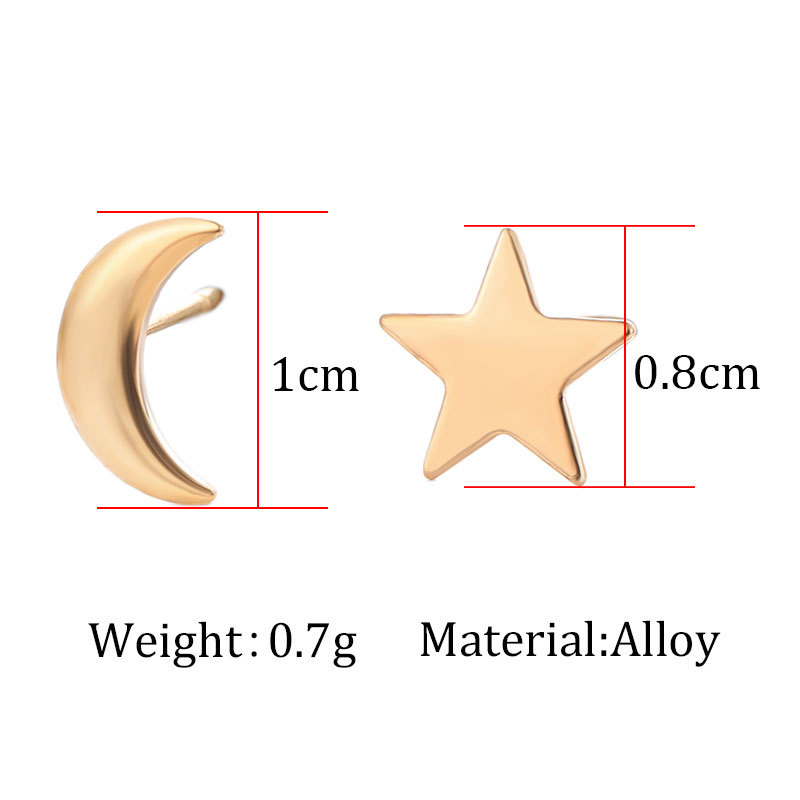 Grenz Überschreitende Spezial Ohrringe Europäische Und Amerikanische Einfache Stern-und Mond Ohrringe Asymmetrische Fünfzackige Stern-halbmond Ohrringe Ohrringe Ohrringe display picture 1
