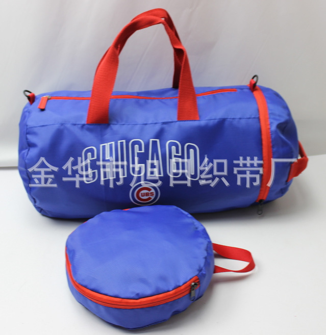 生产定做尼龙折叠购物袋，简易便携式折叠圆饼形状的行李收纳袋