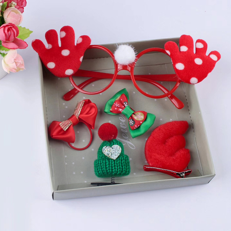 2020 New Creative children's Christmas hair accessory set, trendy and personalized spectacle frame, hair clip, leather band, hair band wholesale detail image 6