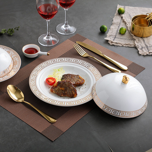 Hotel supplies tableware ceramic plates with lids, wing cups, abalone and sea cucumber rice plates, Western-style restaurant table setting, Japanese magnolia cups