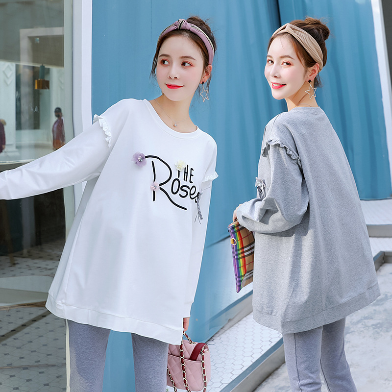 pregnant woman Spring new pattern Korean Edition Easy Large fashion letter Long sleeve pregnant woman jacket Base coat