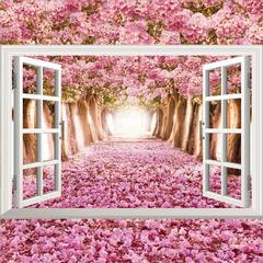 New 3D three-dimensional wall stickers simulated fake window scenery stickers ocean lavender flowers sea sunflower decorative stickers