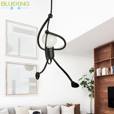 美式簡約loft小人挂臂吊燈創意個性兒童房餐廳藝術燈具設計師燈飾
