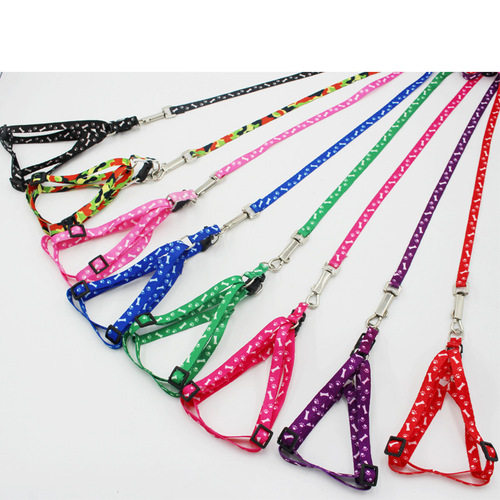 Wholesale pet leash, bone printed pet harness, dog leash, cat leash, factory direct sales