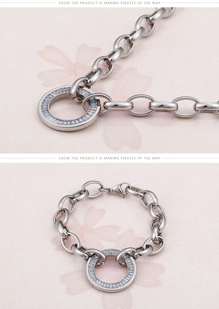 round inlaid diamond bracelet necklaces stainless steel set