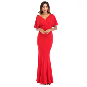 Deep V-collar Bat Sleeve Sleeve Sleeve A Dressing Dress Party  