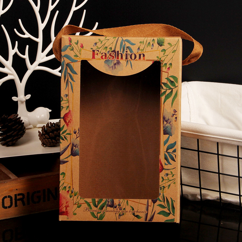 高档打底裤包装盒内裤袜子手提牛皮纸纸盒皮裤折叠开窗彩盒Carton|ms