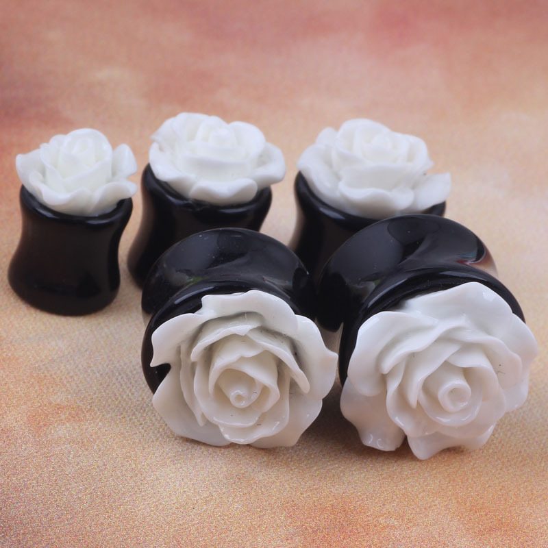 Stainless Steel Auricle Earrings 6 Pcs/Set Acrylic Wood Bamboo Flower Ear Gauges Body Piercing Earrings detail image 7