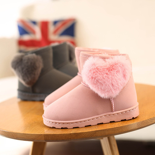 New winter children's shoes, solid color children's snow boots, warm children's boots, waterproof, cute paste discs, parent-child style for girls