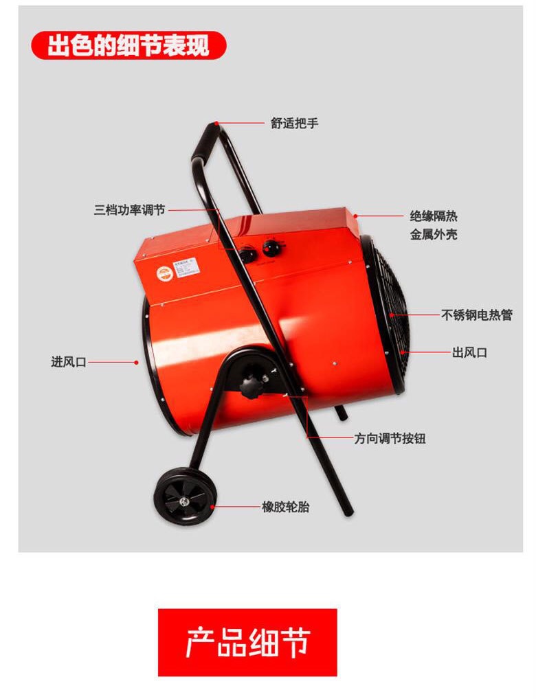 跨境外贸15KW380V三相电工业大功率暖风机取暖器推车 移动热风机详情图9