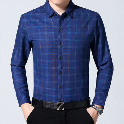 2019 Spring and autumn season new pattern Men's Long sleeve shirt leisure time lattice clothes Male man Fit men's wear shirt