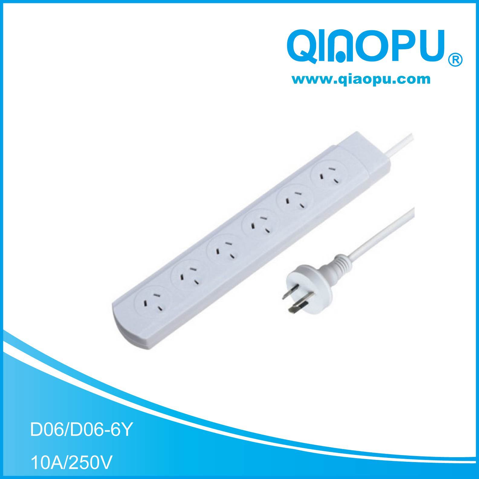 澳大利亚接线板 SAA 10A 三芯电源线延长线 6孔插线板 长度可定制