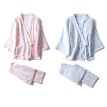新品睡衣女 日系文艺清新全棉印花长袖和服睡衣套装 居家服套装