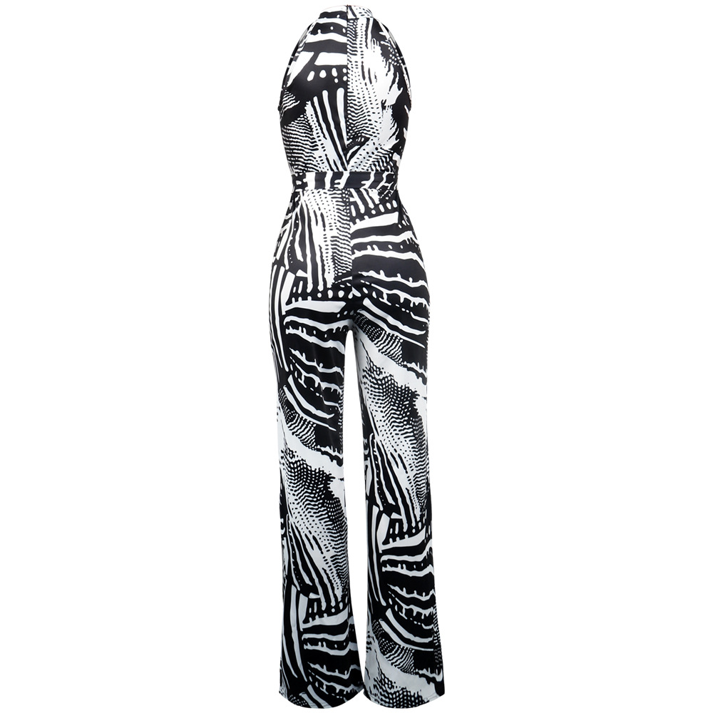 halter printed zipper jumpsuit Nihaostyles wholesale clothing vendor NSTYF72963