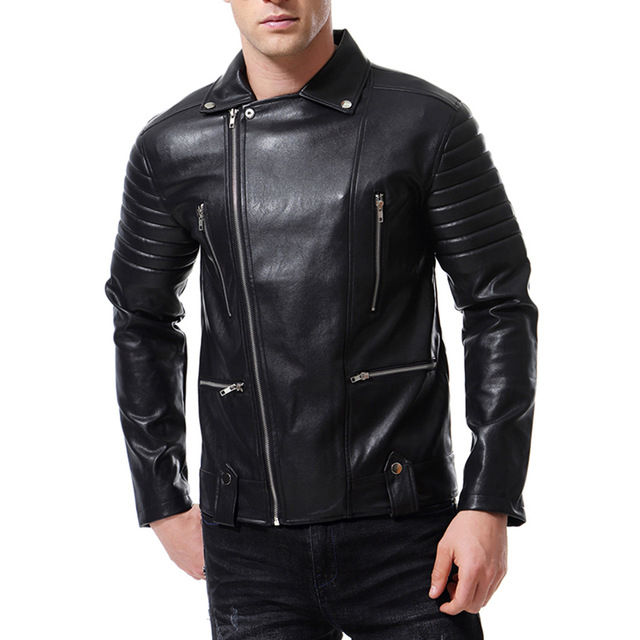 Men’s locomotive multi zipper leather coat motorcycle men’s leather jacket