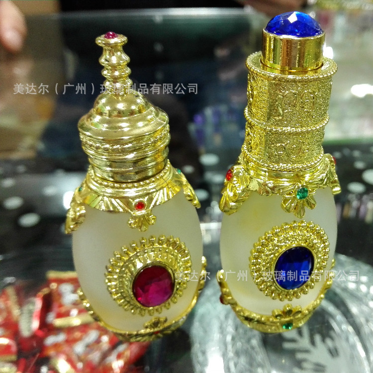 10ML金属玻璃瓶宝石纹绣滴管瓶化妆品瓶香水瓶 阿拉伯 高档精油瓶