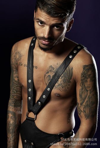 European and American men's sexy underwear, imitation leather, patent leather, nightclub, bar, muscle macho uniform style sexy jumpsuit