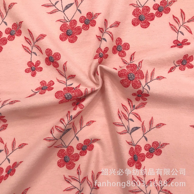 日韩新款全棉印花拉毛布睡衣居家服面料可订货