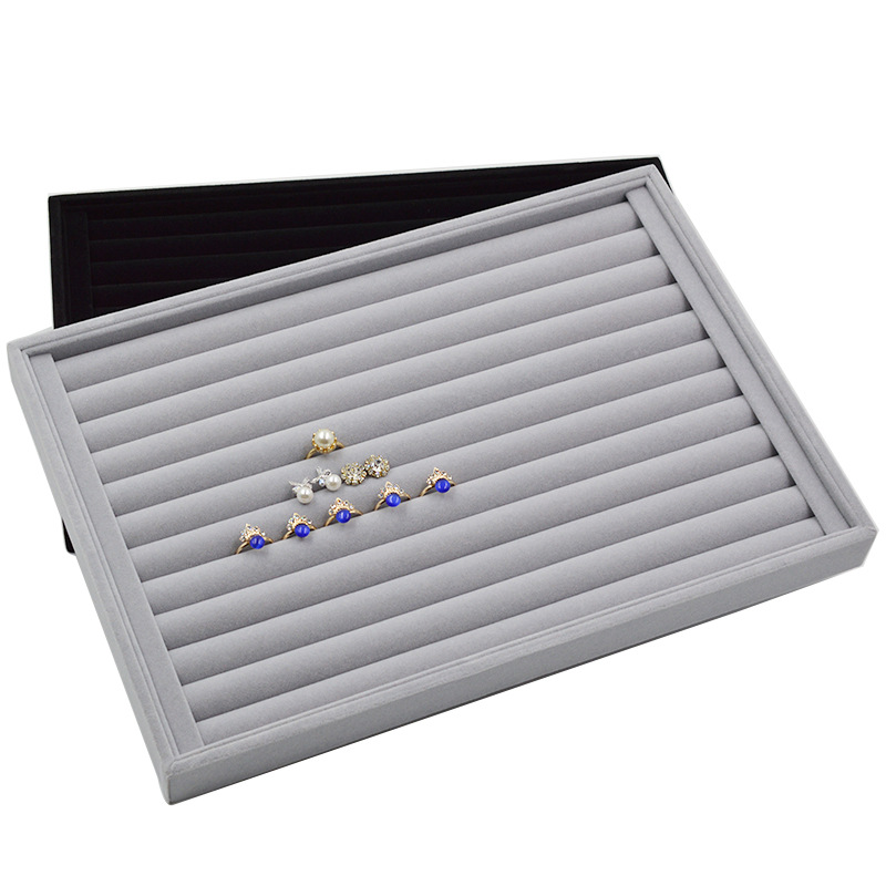 灰色长毛绒 黑绒 首饰盒饰品托盘耳钉戒指收纳珠宝