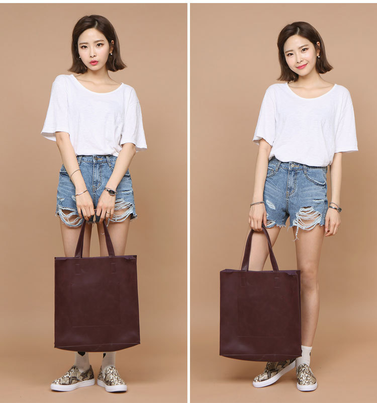 Korean version of fashionable PU leather shoulder bag, simple commuter men's and women's tote bag, square vertical crossbody large-capacity handbag_voghion.com