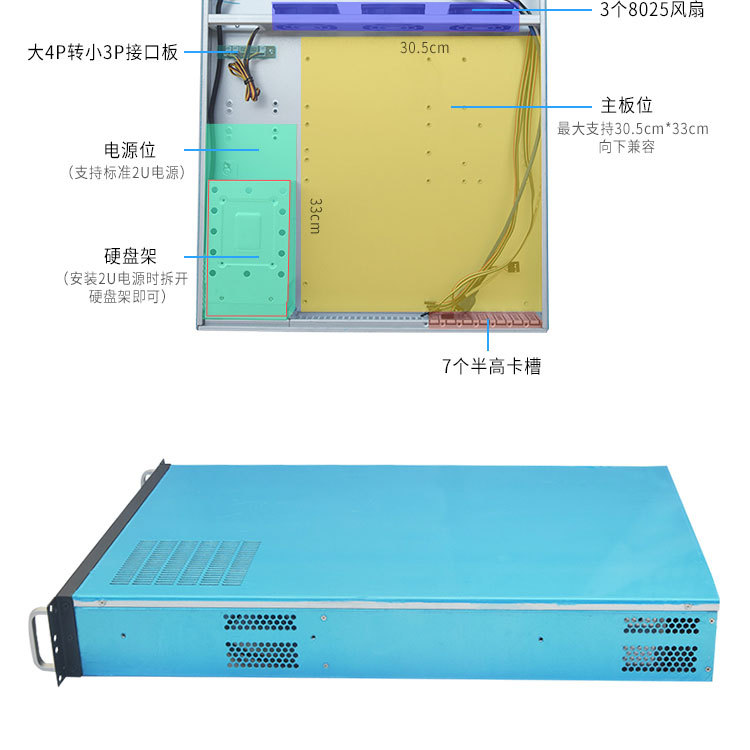 2U工控服务器机箱机架式标准19机箱深650 支持2U标准电源ATX电源